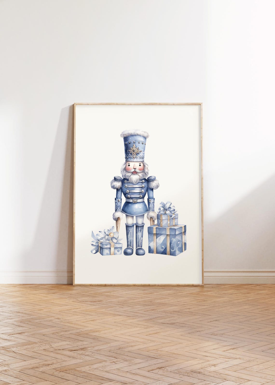 Pastel Blue Watercolor Nutcracker Soldier Gift Holiday Wall Art - Image 2