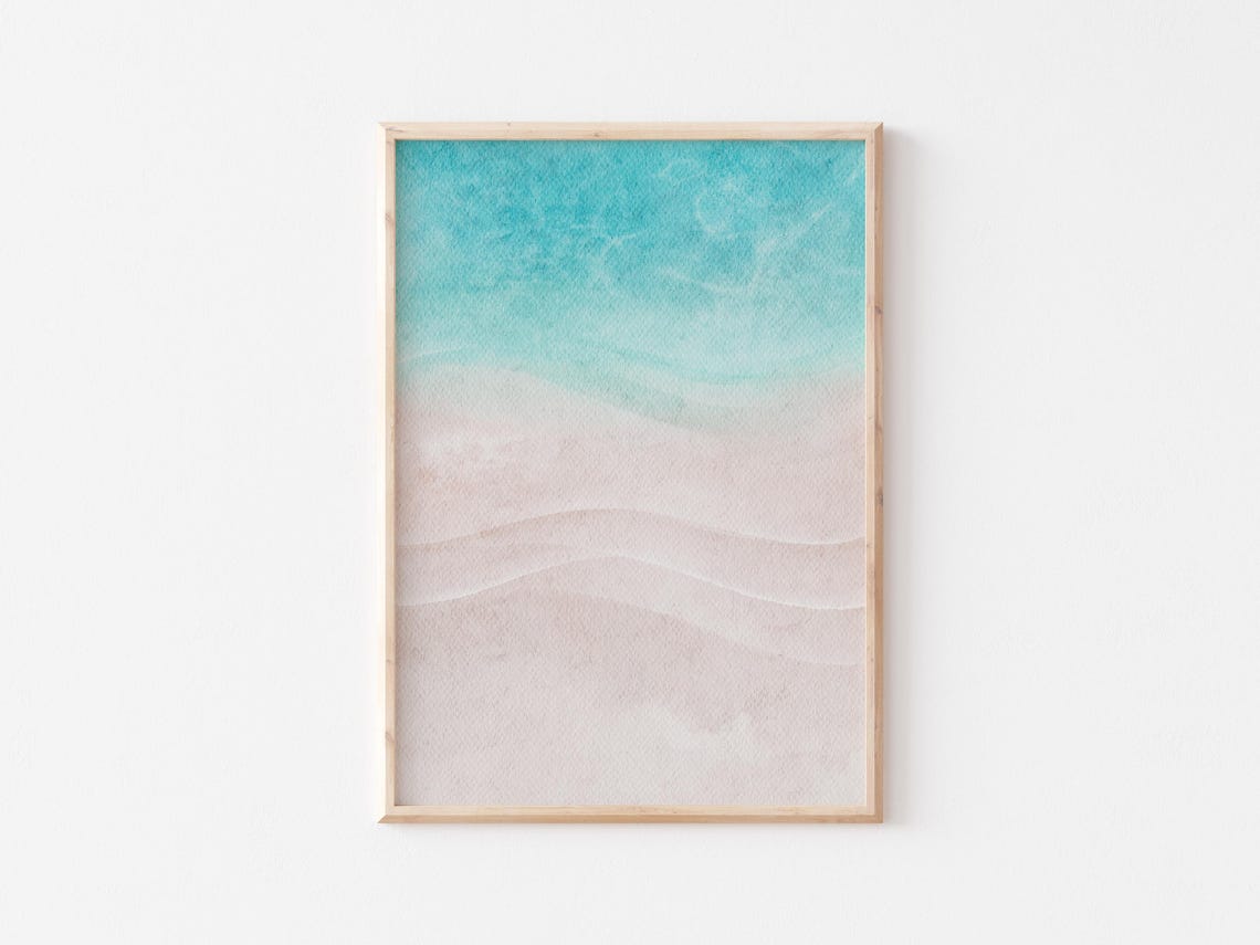 Turquoise Ocean Waves Fading Into Blush Pink Sandy Shore Poster - Image 2
