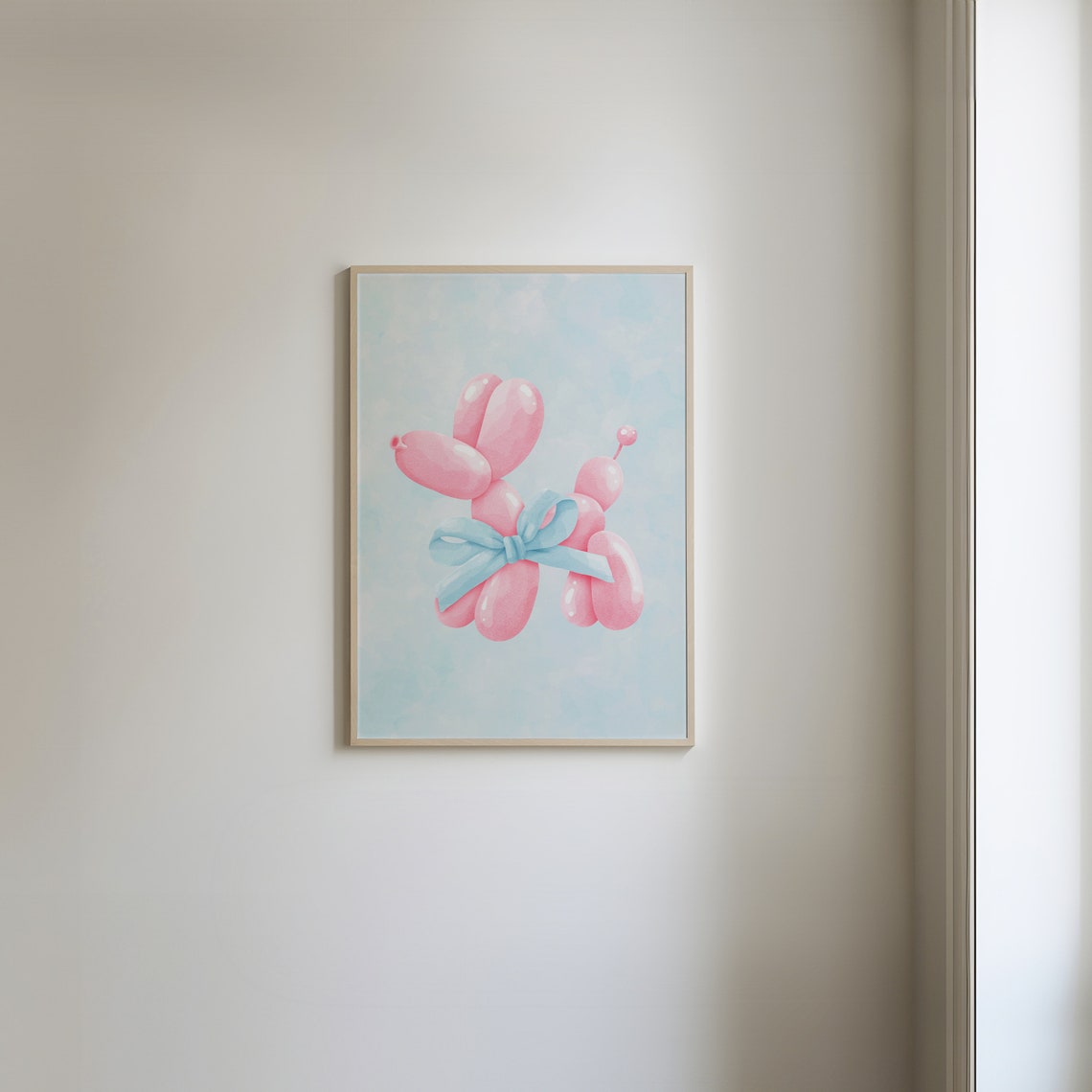 Pink Balloon Dog With Blue Bow Pastel Coquette Room Decor Poster - Image 5