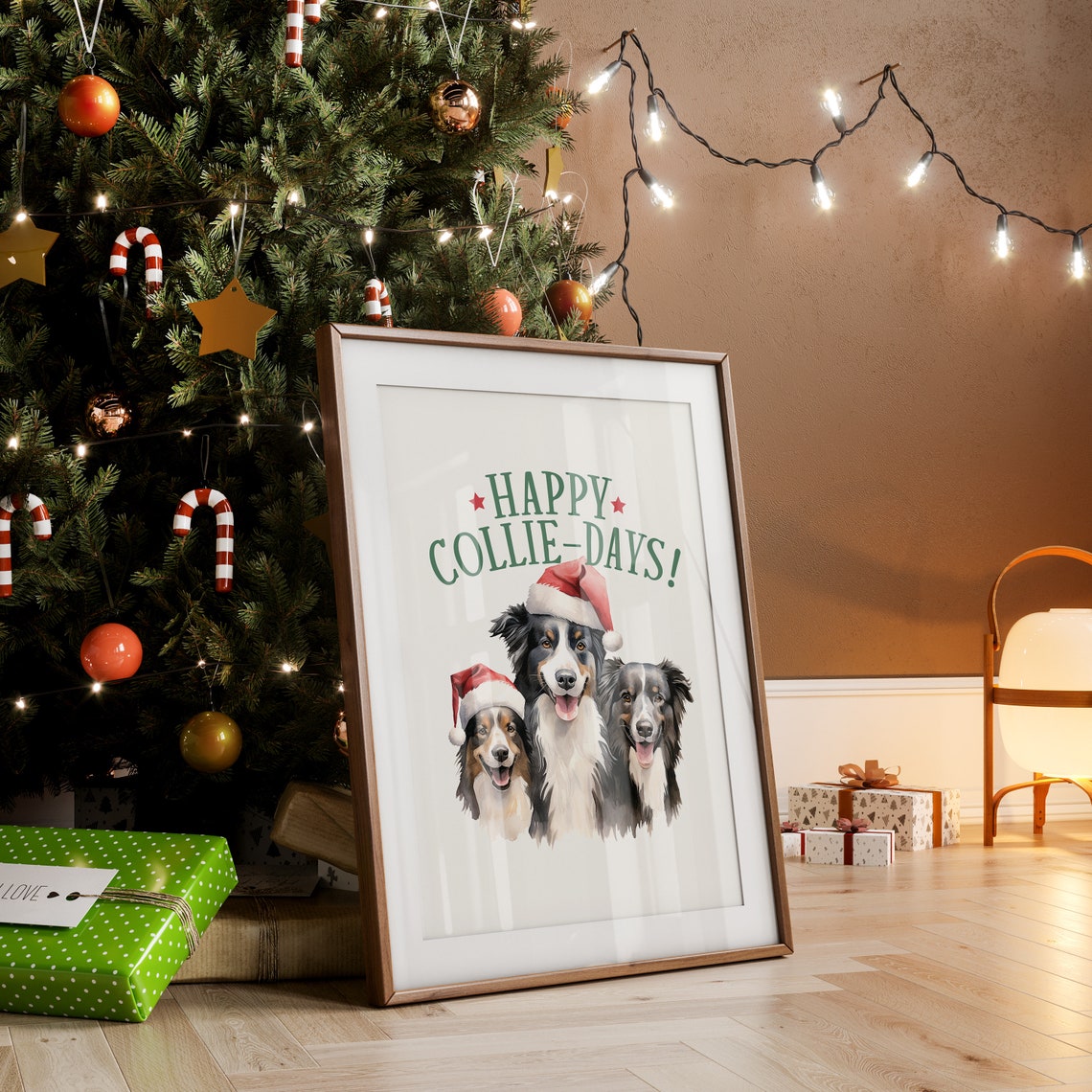Happy Collie Days Christmas Collie Dog Print Christmas Dog Print Funny Dog Art Print Funny Christmas Decor Humorous Christmas Wall Art - Image 3