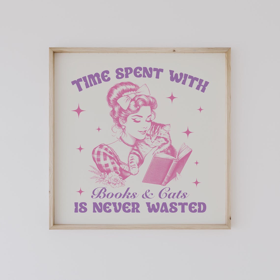 Time Spent with Books and Cats Is Never Wasted Retro Quote Poster - Image 4