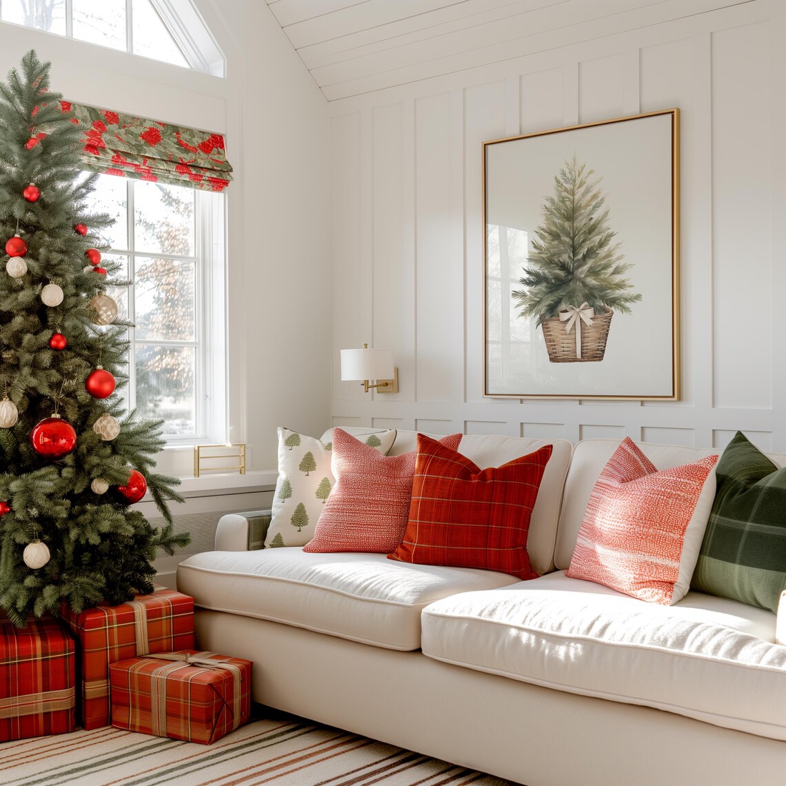 Watercolor Evergreen Tree In Wicker Basket Minimalist Christmas Poster - Image 5