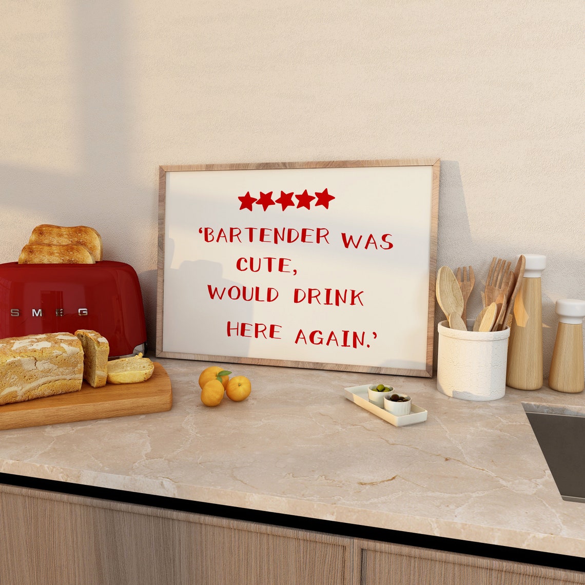 Bartender Was Cute Would Drink Here Again Red Five Star Review Poster - Image 5