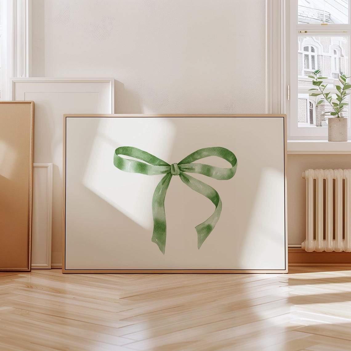Green Ribbon Watercolor Bow Horizontal Balletcore Room Poster - Image 4