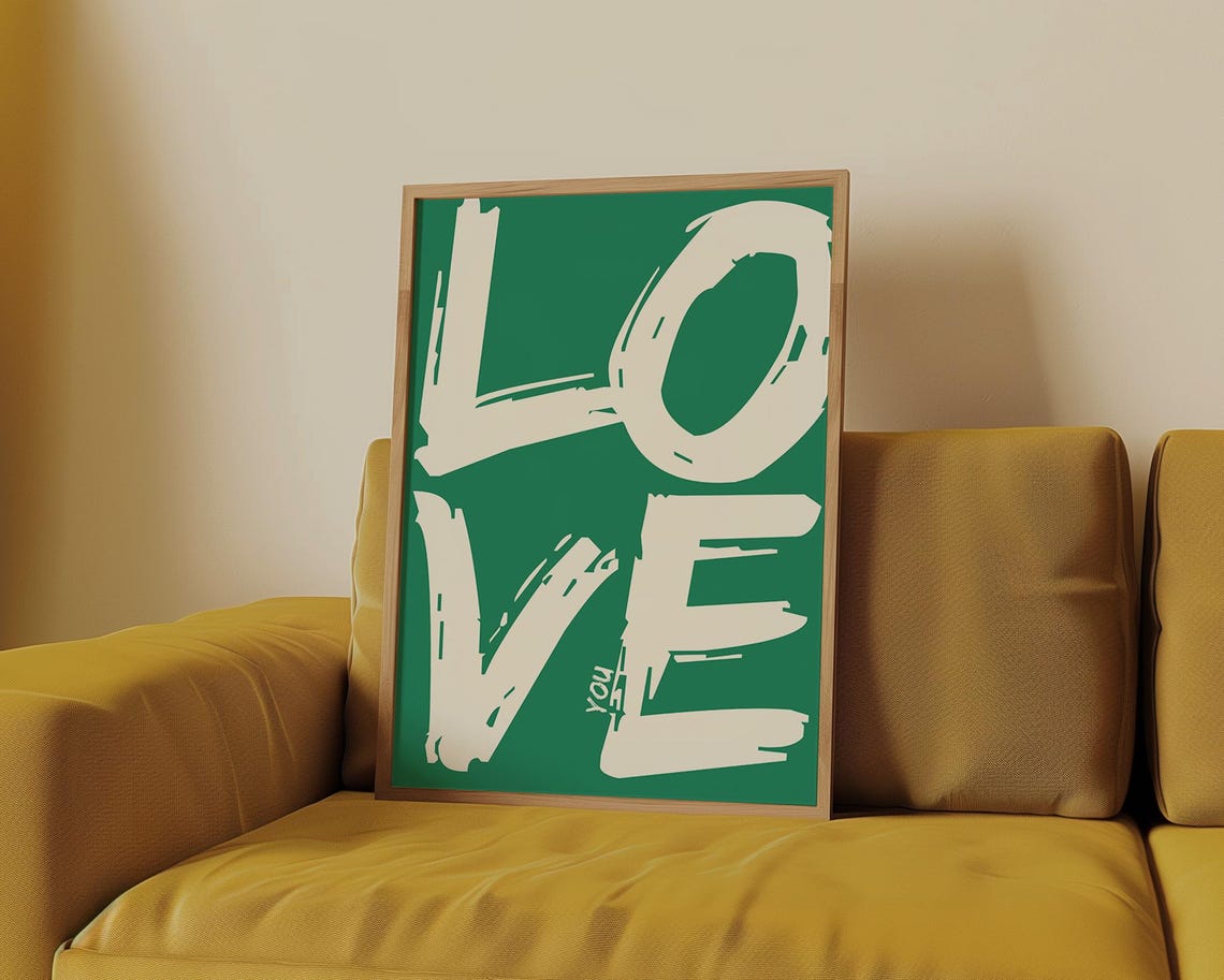 Love You Giant Green Brushstroke Letters Oversized Typography Poster - Image 3
