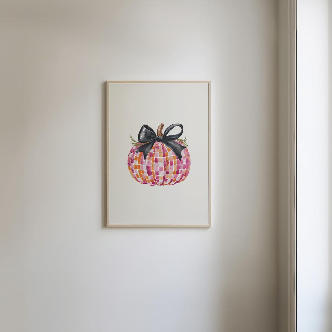 Disco Ball Pumpkin with Black Bow Groovy Fall Halloween Poster - Image 3
