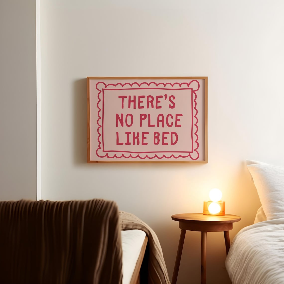 There's No Place Like Bed Cute Bedroom Art Print - Image 3