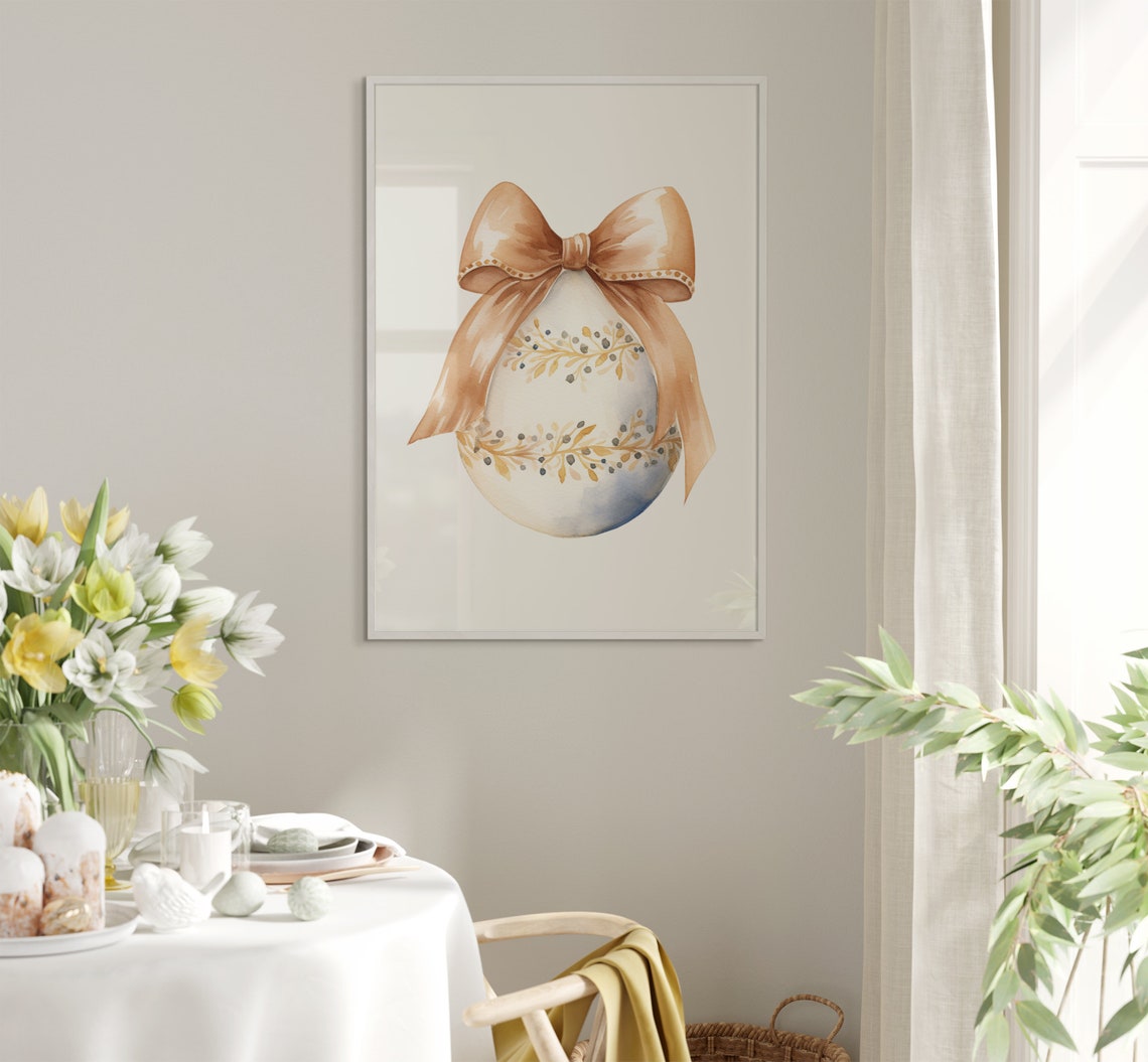 Beige Easter Egg With Gold Satin Bow Minimalist Elegant Poster - Image 5