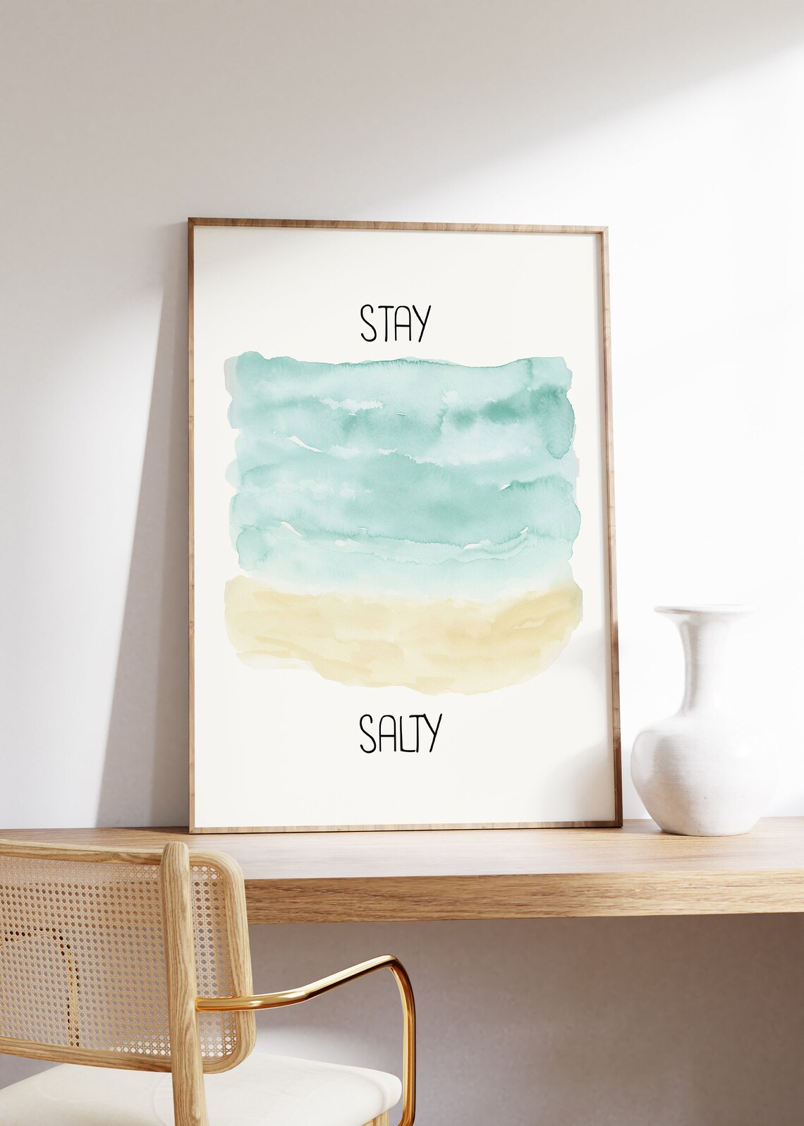 Stay Salty Watercolor Ocean Waves Minimalist Coastal Quote Poster - Image 4