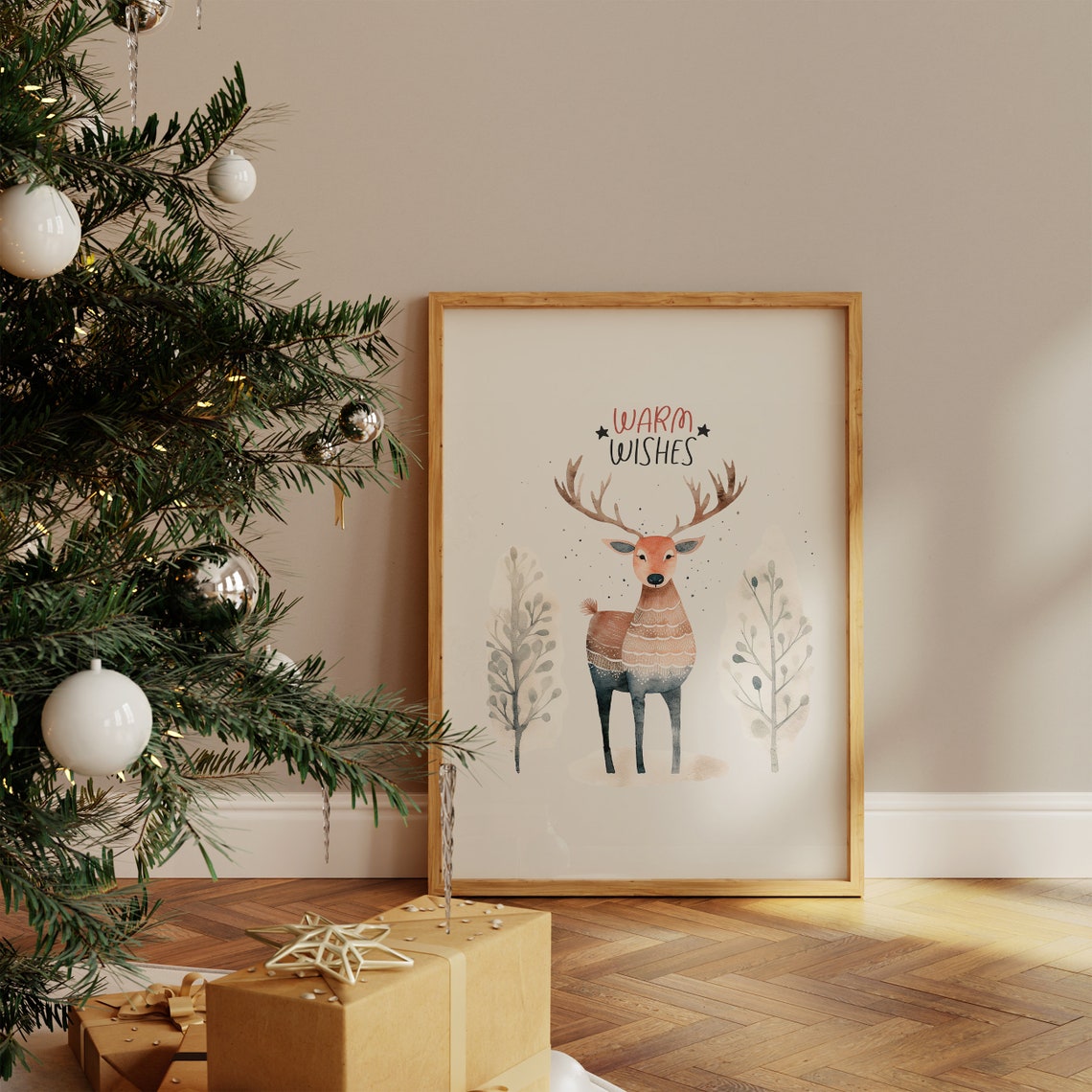 Warm Wishes Gentle Watercolor Deer Among Winter Forest Poster - Image 4