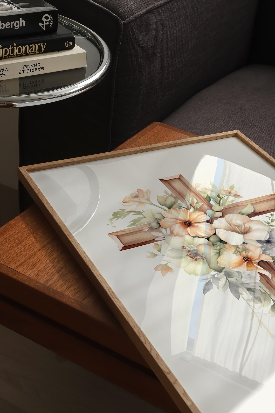 Watercolor Floral Wooden Cross Christian Easter Home Decor Art Print - Image 3