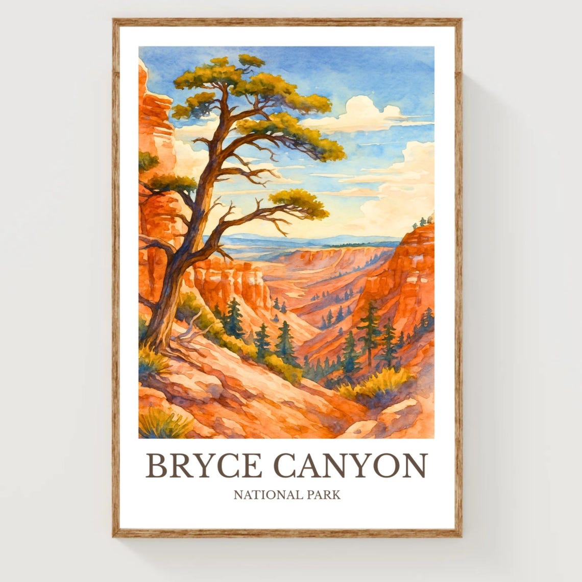 Bryce Canyon National Park Red Hoodoos Pine Watercolor Poster