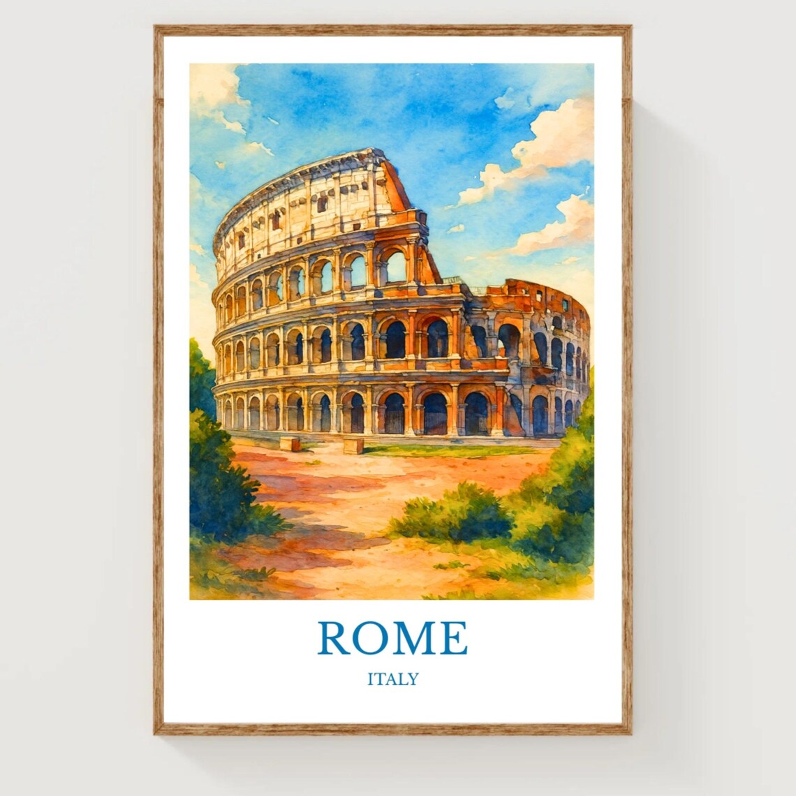 Rome Italy Colosseum Ancient Landmark Watercolor Travel Poster