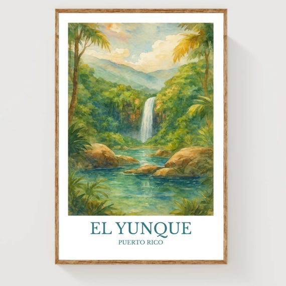 El Yunque Watercolor Design Poster Puerto Rico Print Wall Art