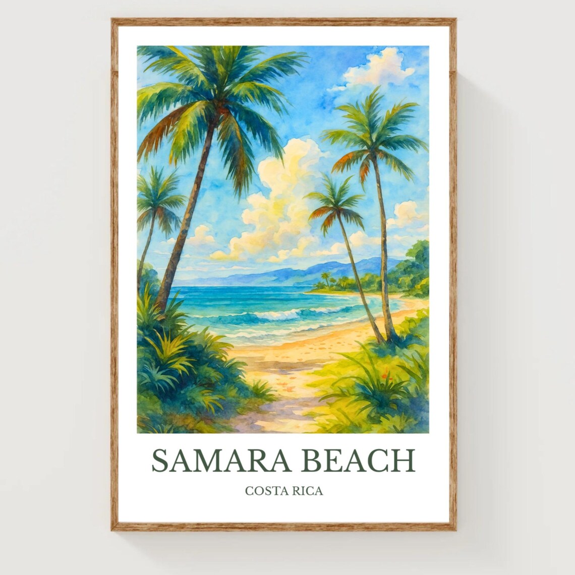 Samara Beach Costa Rica Watercolor with Palm Trees Beach Travel Poster