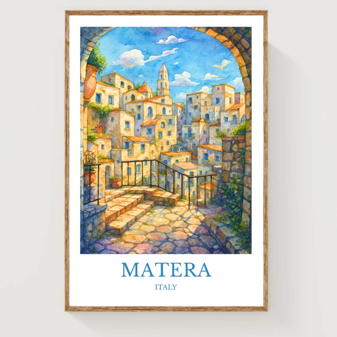 Matera Italy Ancient Stone Town Watercolor Travel Art Poster