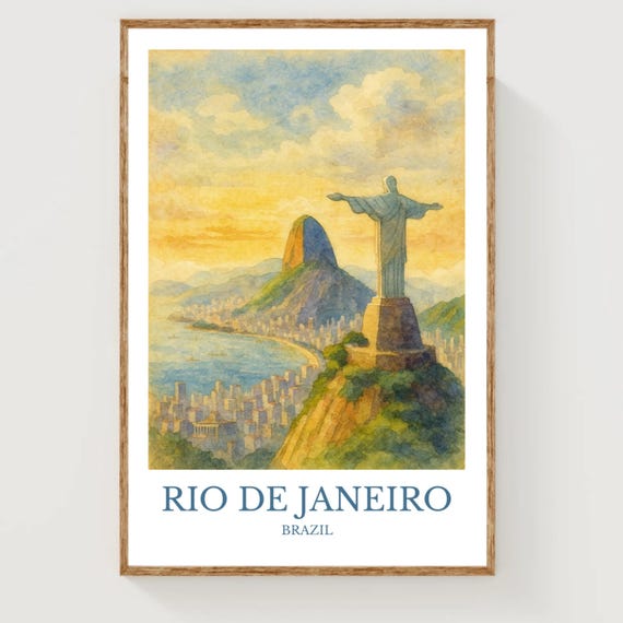 Rio De Janeiro Watercolor Design Poster Brazil Print Wall Art