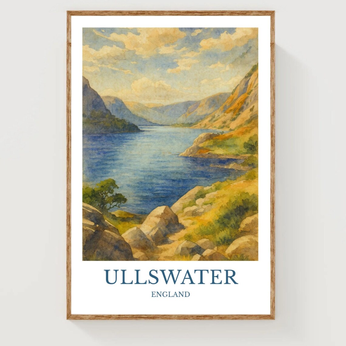 Scenic Ullswater Lake District Mountains Watercolor England Poster