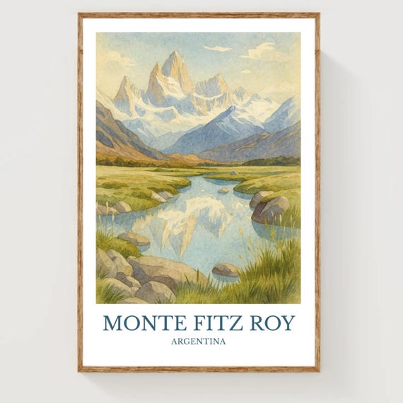 Monte Fitz Roy Watercolor Design Poster Argentina Print Wall Art