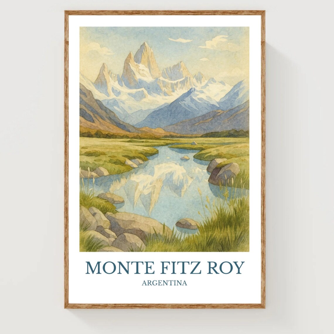 Monte Fitz Roy Argentina Snow Peak Reflection Watercolor Poster