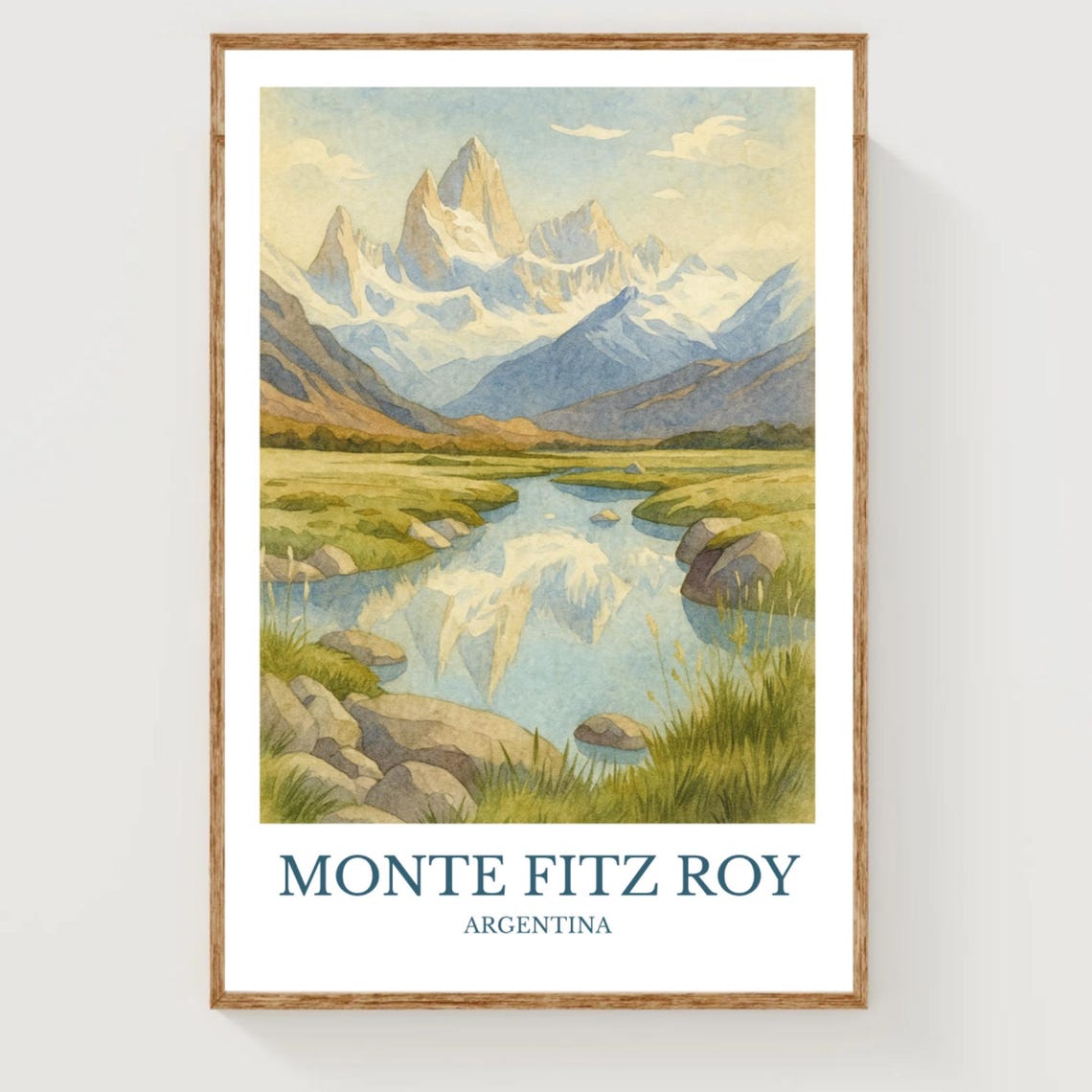 Monte Fitz Roy Watercolor Design Poster Argentina Print Wall Art