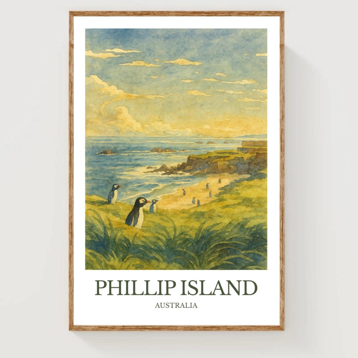 Phillip Island Australia Penguins on the Beach Sunset Travel Poster