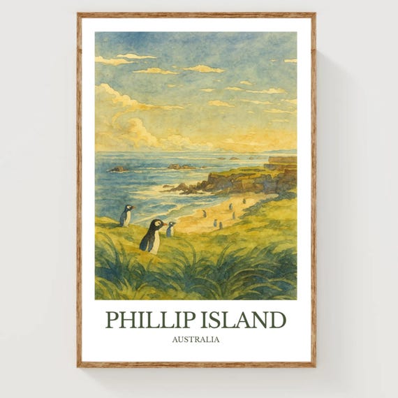 Phillip Island Watercolor Design Poster Australia Print Wall Art