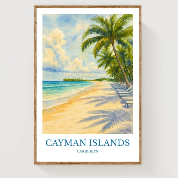 Cayman Islands Caribbean Palm Beach Loungers Watercolor Poster