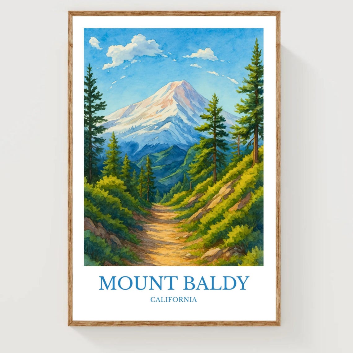 Mount Baldy California Snow Peak Watercolor Mountain Trail Poster