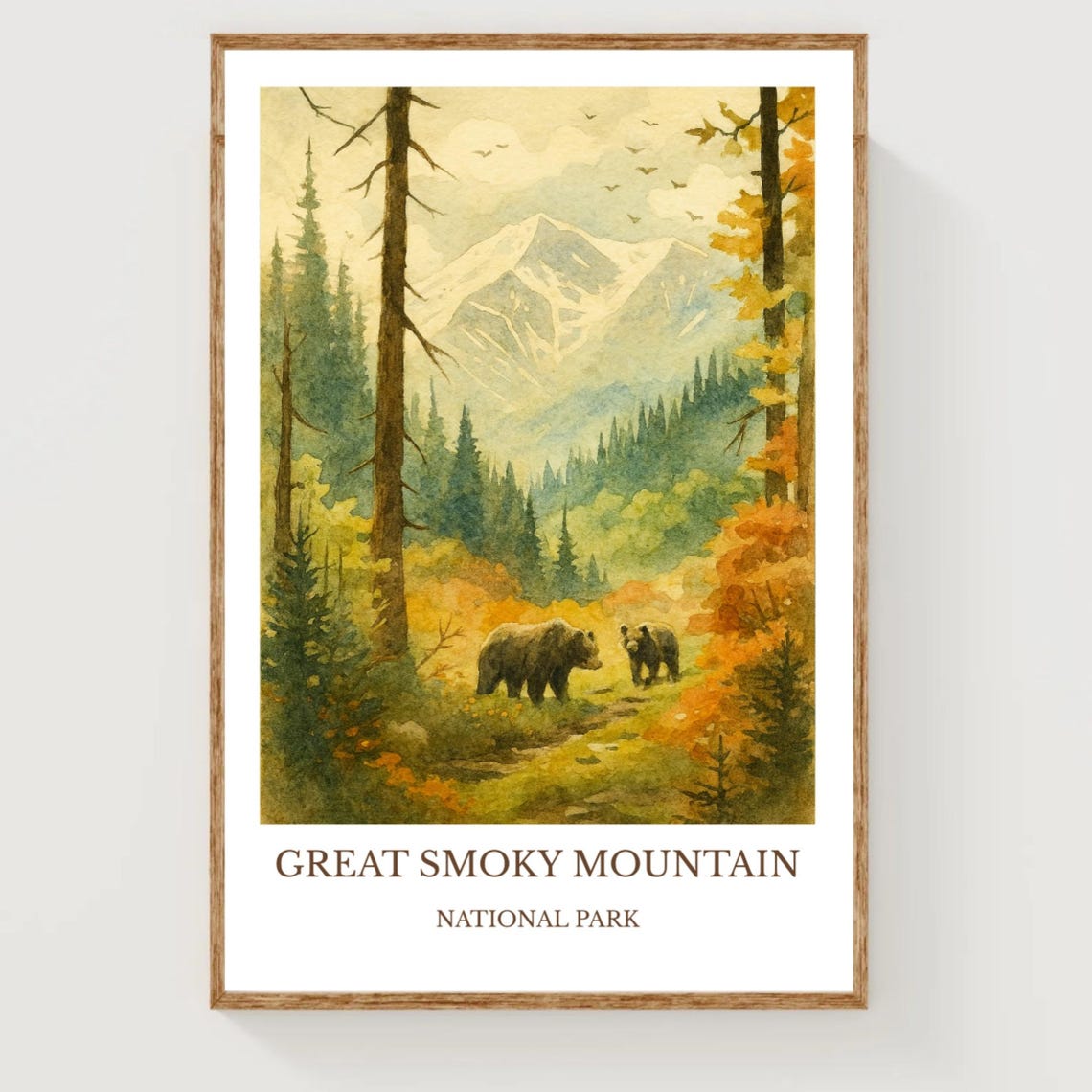 Great Smoky Mountain National Park Bears Watercolor Travel Poster