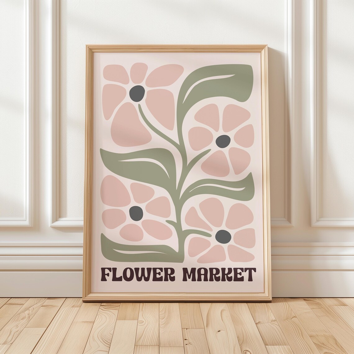 Blush Pink Retro Flower Market Matisse Style Botanical Wall Art