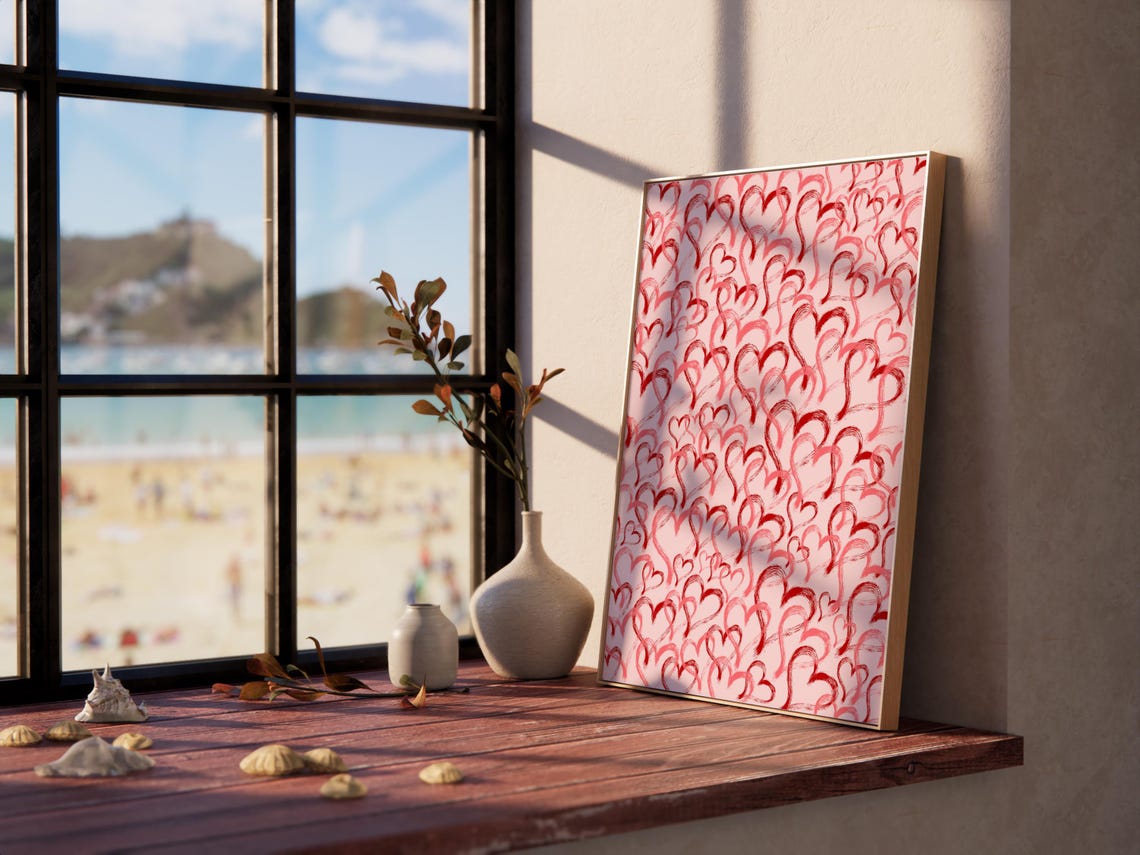 Pink Red Hearts Graffiti Pattern Girly Preppy Bedroom Wall Poster - Image 3