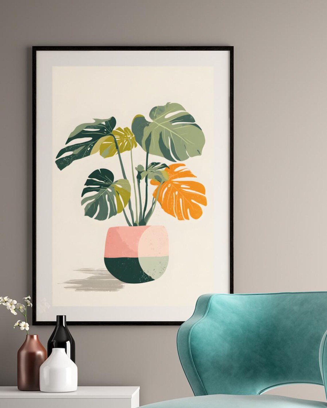 Monstera Plant Illustration Modern Tropical Wall Art Botanical