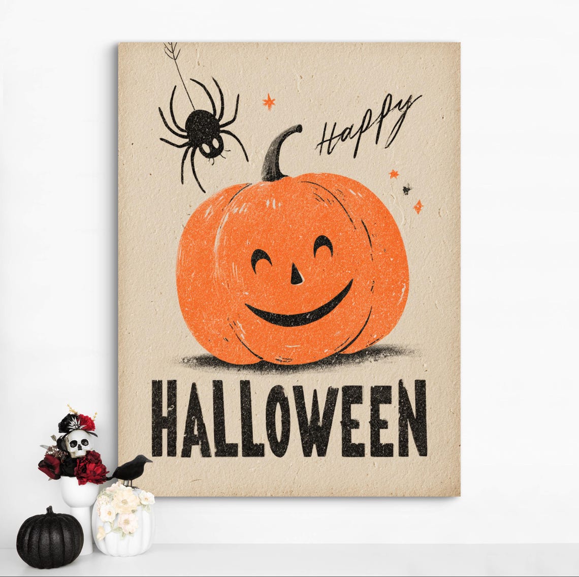 Vintage Halloween Greeting Card Spooky Wall Art