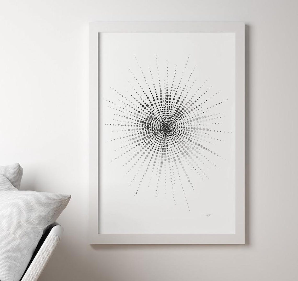 Abstract Radiating Dot Burst Black and White Minimalist Poster