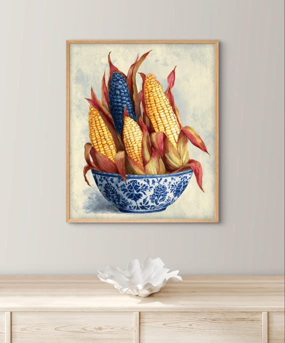 Rustic Bushel Of Corn Watercolor Farmhouse Wall Art