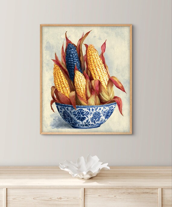 Rustic Corn on the Cob Watercolor Bowl Farmhouse Kitchen Poster