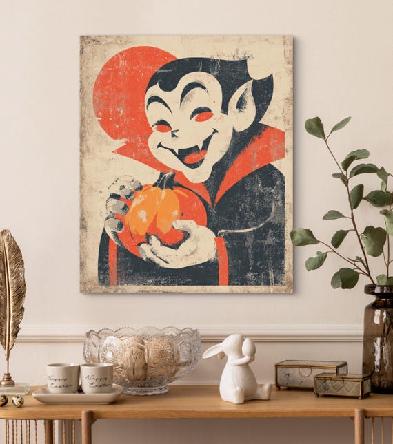 Vintage Halloween Greeting Card Spooky Wall Art