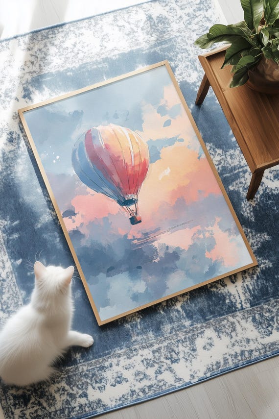 Pastel Hot Air Balloon Print Dreamy Sky Wall Art