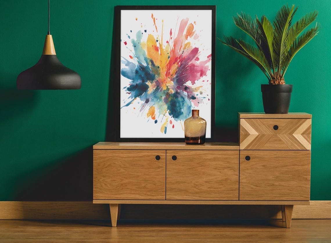 Abstract Watercolor Splash Poster with Joyful Burst of Rainbow Colors