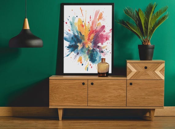 Abstract Explosion Of Watercolor Splashes Joyful Colorful Wall Art