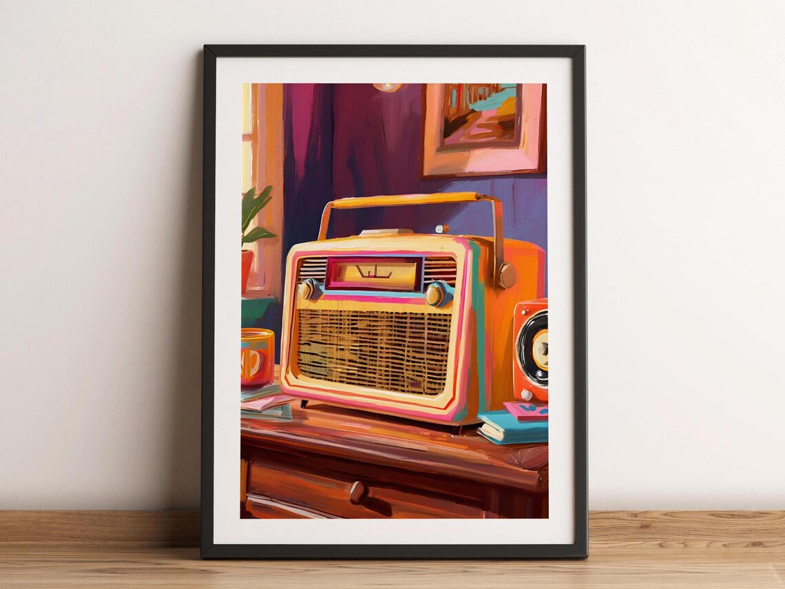 Vintage Radio Record Player Painting Retro Music Lover Room Poster