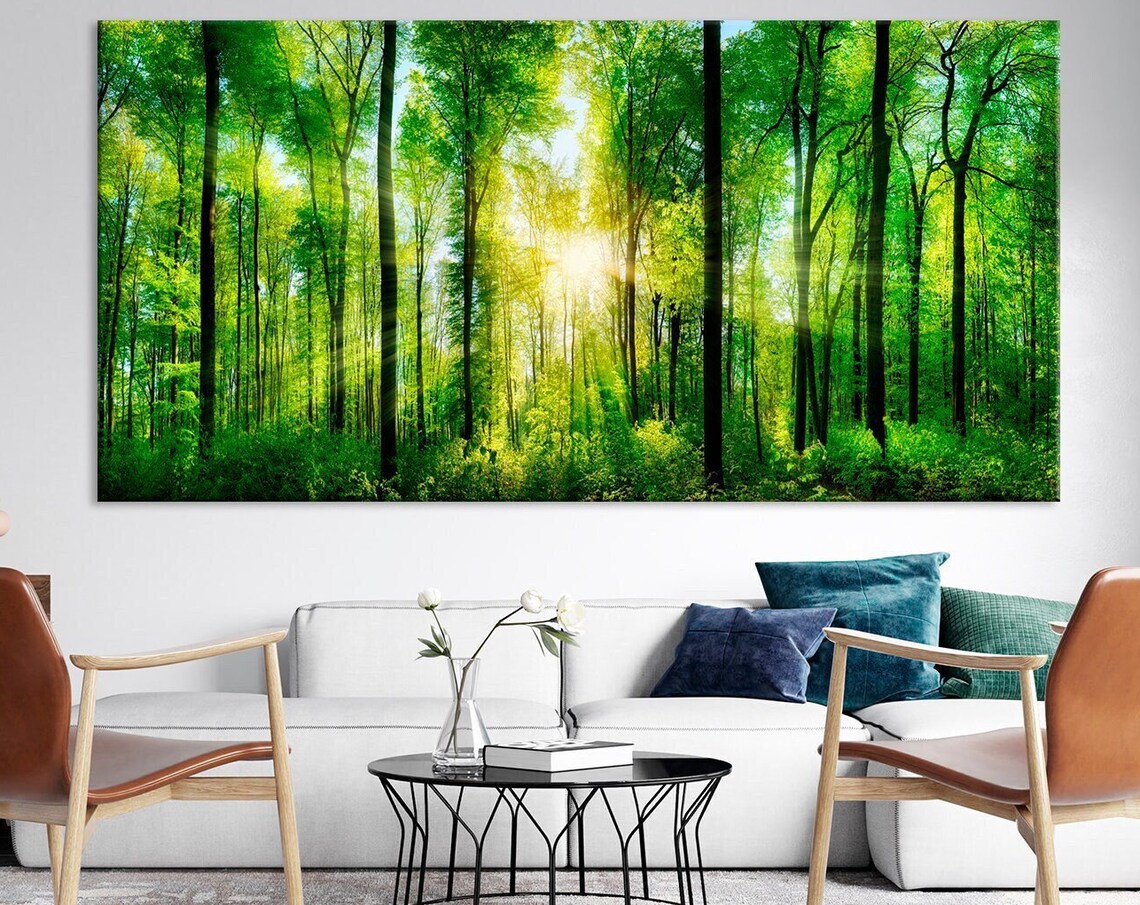 Dawn Forest Print Forest Landscape Wall Art Green Art Nature Tranquility Print Large Green Forest Art Extra Large Wall Art
