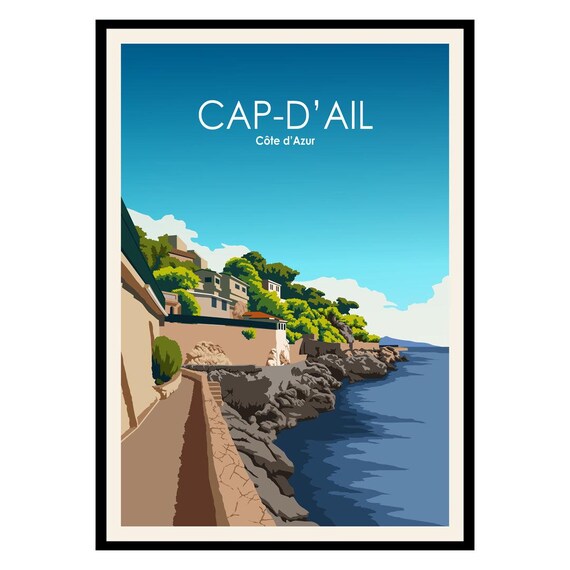 Cap dAil Cote dAzur Rocky Coast Path Vintage France Travel Poster