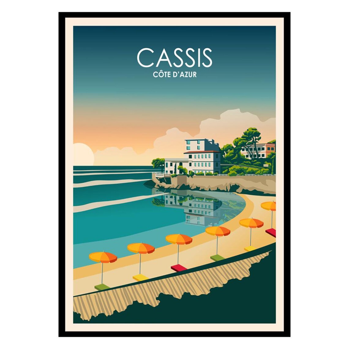 Cassis Cote d'Azur French Riviera Beach Umbrellas Travel Poster