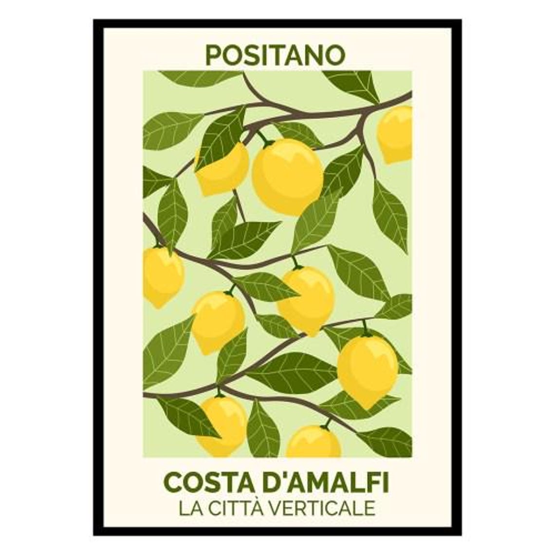 Positano Amalfi Coast Lemon Travel Poster Italian Citrus Decor