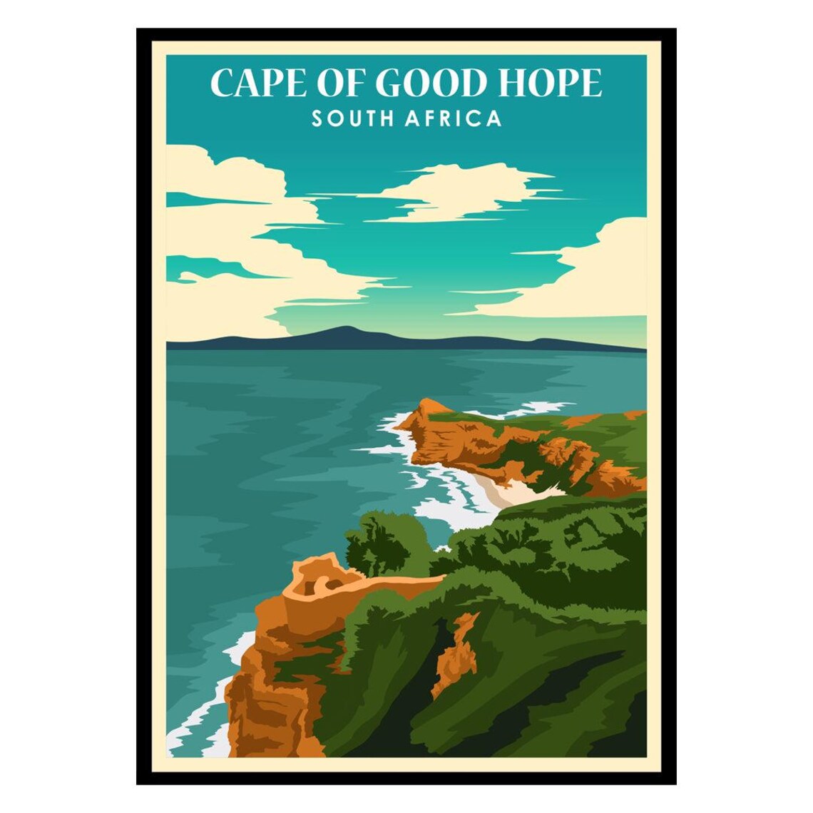 Cape of Good Hope South Africa Coastal Cliffs Vintage Travel Poster