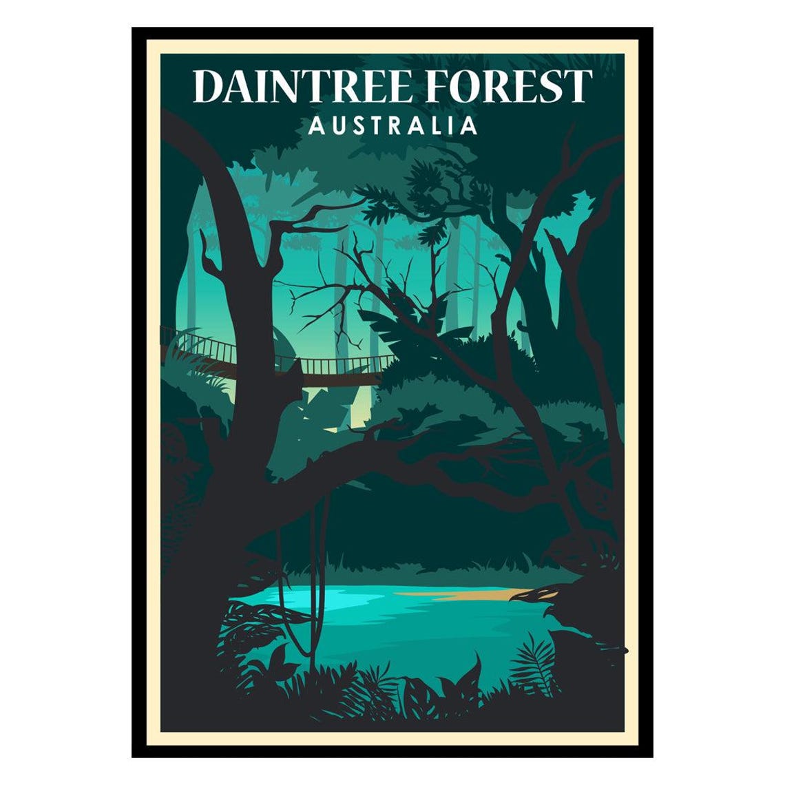 Daintree Forest Australia Rainforest Canopy Walk Vintage Travel Poster