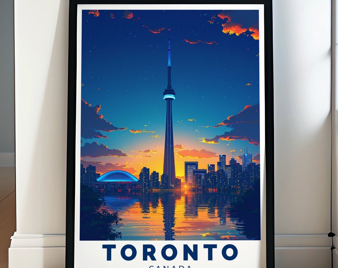 Toronto Canada CN Tower Illuminated Skyline Sunset Travel Poster
