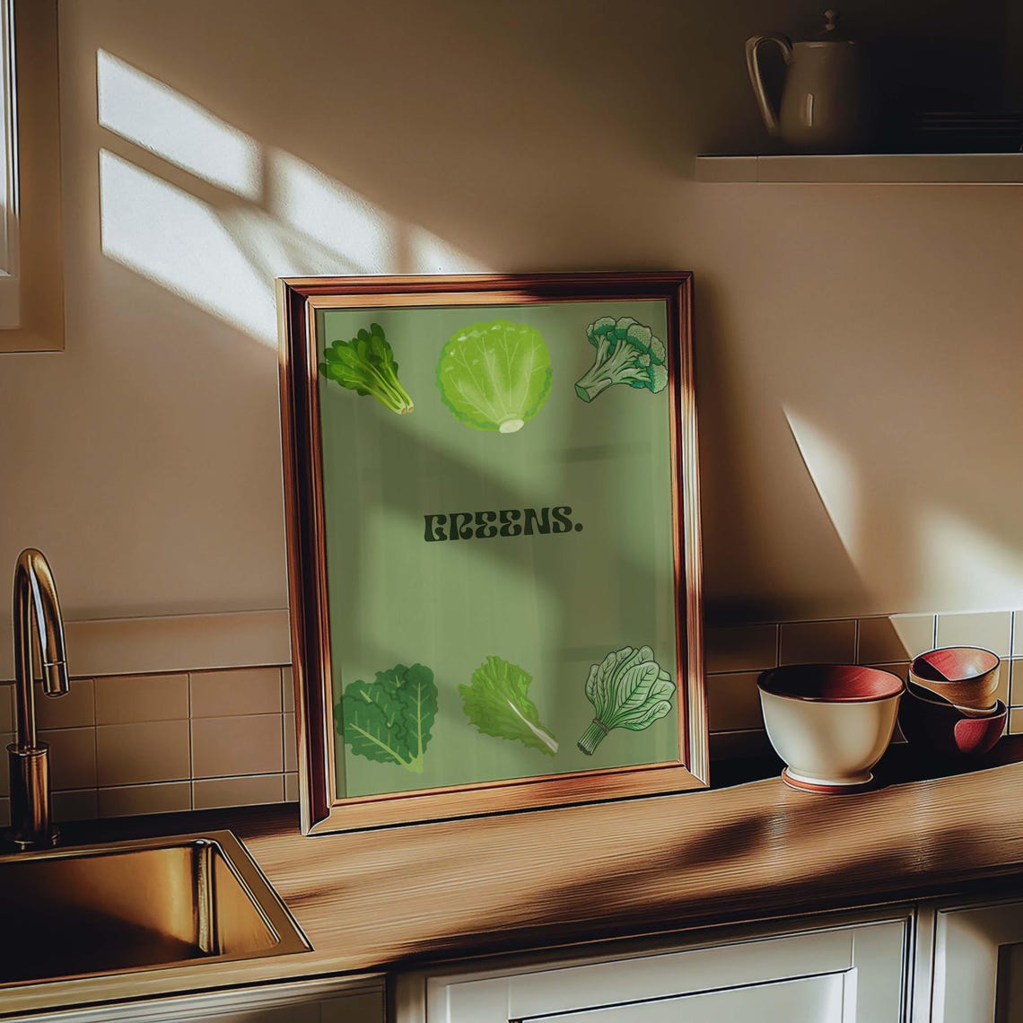 Green Vegetable Poster, Minimalist Kitchen Decor